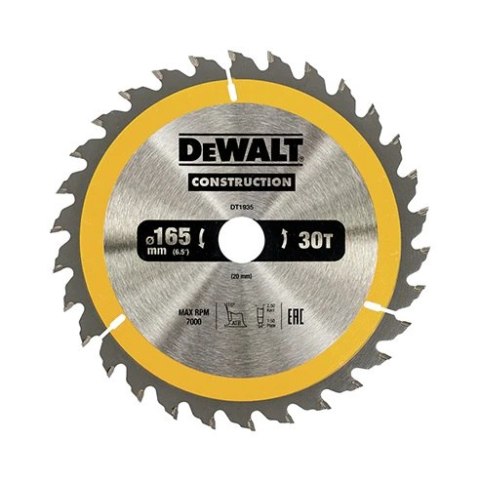 DEWALT PIŁA TARCZOWA DO DREWNA 165/20MM, 30 ZĘBÓW