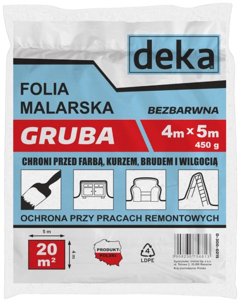 DEKA FOLIA MALARSKA GRUBA BEZBARWNA 4*5M 450G