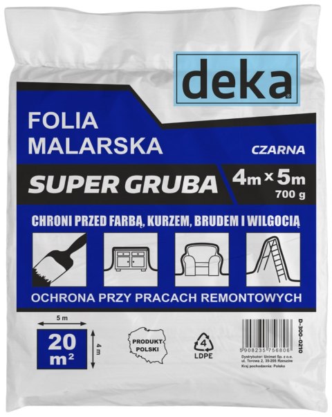 DEKA FOLIA MALARSKA SUPER GRUBA CZARNA 4*5M 700G