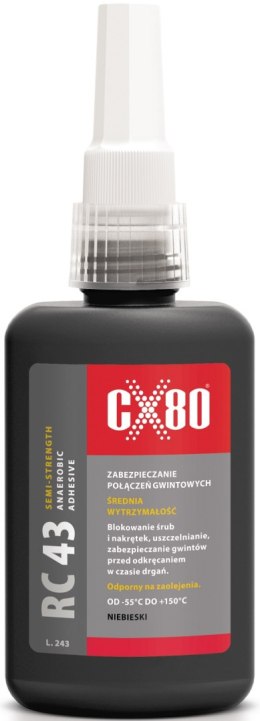 CX-80 KLEJ ANAEROBOWY RC-43 DO GWINTÓW ŚRUB ŚREDNI 50ML