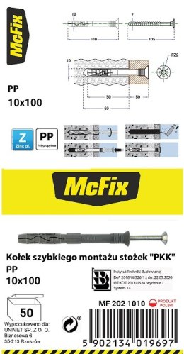 MC FIX KOŁEK SZYBKI MONTAŻ STOŻEK PP 10*100MM