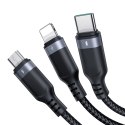 3w1 Kabel przewód USB Multi-Use Series do Lightning USB-C micro USB 30cm czarny