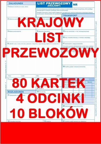 Krajowy List Przewozowy 80 kartek - 4 odcinki - 10 sztuk