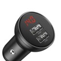 Ładowarka samochodowa Baseus z wyświetlaczem, 2x USB, 4,8A, 24W (szara)