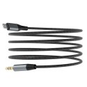 Kabel audio AUX w oplocie bawełnianym iPhone Lightning - mini jack 3.5mm 1m szary