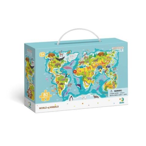 Puzzle Obserw. Mapa Swiata Zwierzat, 80 el. 300133