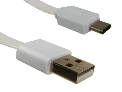 Kabel USB wtyk A- Type-C 1,0m biały płaski --