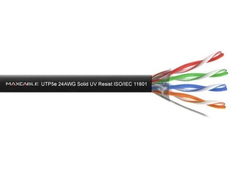 Przewód UTP5E drut Cu UV czarny MAXCABLE m