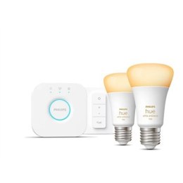 Philips Hue Zestaw startowy HueWA: 2 sztuki żarówek, mostek, przełącznik | E27 | 11 W | Jasne światło od ciepłej do zimnej bieli, 2200-6500K