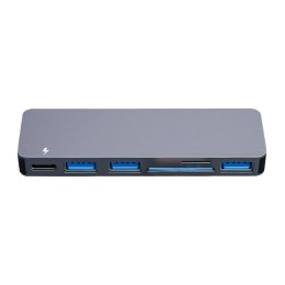 Hub 6w2 RayCue 2x USB-C do Thunderbolt 3 + 3x USB-A 3.0 5Gbps + SD/TF 2.0 (szary)