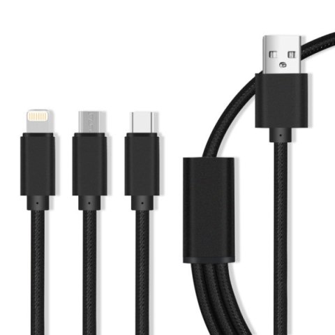 Kabel USB wtyk A- 3w1 Micro USB/ Type-C/ 8-PIN Fas