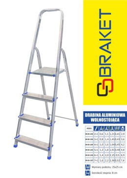 BRAKET DRABINA ALUMINIOWA WOLNOSTOJĄCA 145CM 3 STOPNIE + PODEST