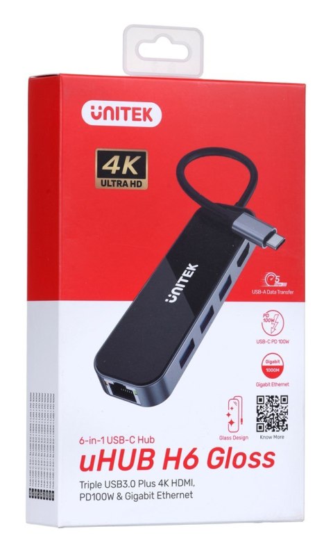 UNITEK HUB USB-C 3.1, RJ-45,3XUSB-A,HDMI,4K,PD100W