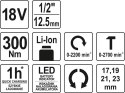 YATO KLUCZ UDAROWY 18V 1/2'' 300NM, BEZ AKUMULATORA