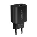 Ładowarka sieciowa 20W USB-A USB-C 100-240V czarna