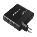 Ładowarka sieciowa 100-240V GaN 140W 3x USB-C / 2x USB-A czarna