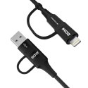 4w1 Uniwersalny kabel przewód 2x USB-C 1x USB-A 1x Lightning 60W 1m czarny