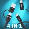 4w1 Uniwersalny kabel przewód 2x USB-C 1x USB-A 1x Lightning 60W 1m czarny