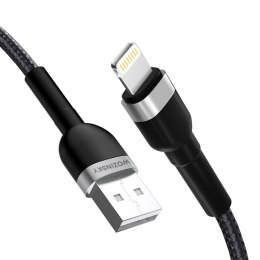 Kabel przewód do iPhone w oplocie USB-A - Lightning 2.4A 1m czarny