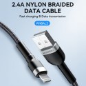 Kabel przewód do iPhone w oplocie USB-A - Lightning 2.4A 2m czarny