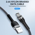 Kabel przewód w oplocie USB-A - USB-C 2.4A 2m czarny