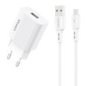 Ładowarka sieciowa VFAN E01, 1x USB, 2.4A + kabel Micro USB (biała)