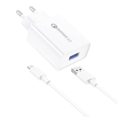 Ładowarka sieciowa Foneng EU13 18W + kabel USB do Lightning, 3A (biała)