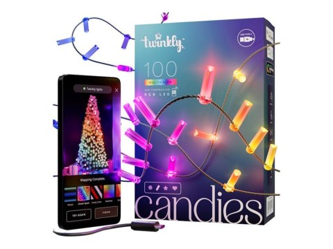 Twinkly Twinkly Candies 100 Candle-shaped RGB LEDs, Clear Wire, USB-C|Twinkly