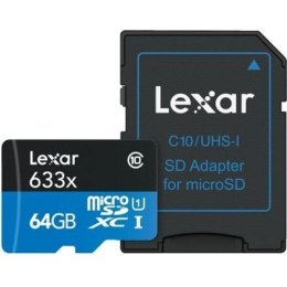 Lexar Lexar 64GB High-Performance 633x microSDHC UHS-I, do 100MB/s odczytu 20MB/s zapisu Lexar | Karta pamięci | LMS0633064G-BNNNG | 6