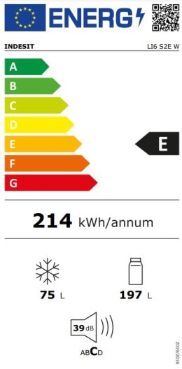 INDESIT INDESIT | Chłodziarka | LI6 S2E W | Klasa efektywności energetycznej E | Wolnostojąca | Kombi | Wysokość 158,8 cm | Pojemność ch