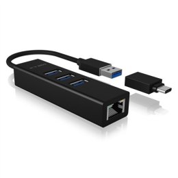 Raidsonic Raidsonic | 4-portowy koncentrator z USB 3.0 Type-A, Type-C, Gigabit LAN | Icy Box IB-HUB1419-LAN