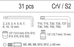 YATO WKŁAD DO SZUFLADY KLUCZE HEX, TORX, NASADKI 31 CZĘŚCI