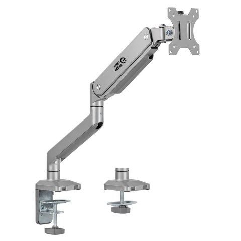 Uchwyt do monitora aluminiowy ze sprężyną gazową Ergo Office, podwójne ramię, vesa 75x75/100x100, 17"-32" 10 kg srebrny, ER-447