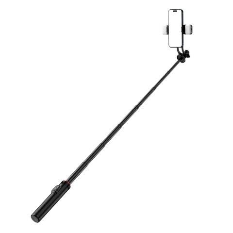 Selfie stick teleskopowy z pilotem + 2x lampka LED stojak tripod na telefon 1.3m aluminium - czarny