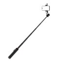 Selfie stick teleskopowy z pilotem + 2x lampka LED stojak tripod na telefon 1.3m aluminium - czarny