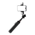 Selfie stick teleskopowy z pilotem + 2x lampka LED stojak tripod na telefon 1.3m aluminium - czarny