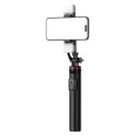 Selfie stick teleskopowy z pilotem + 2x lampka LED stojak tripod na telefon 1.3m aluminium - czarny