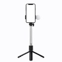 Selfie stick teleskopowy z pilotem + lamkpa LED stojak tripod na telefon 1m - czarny