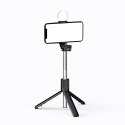 Selfie stick teleskopowy z pilotem + lampka LED stojak tripod na telefon 0.71m - czarny