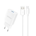 Ładowarka sieciowa USB-A 2.1A + kabel USB-A - microUSB - biała