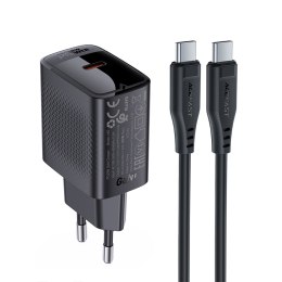 Ładowarka sieciowa A82 GaN USB-C PD 20W - czarna + kabel USB-C / USB-C