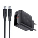 Ładowarka sieciowa A82 GaN USB-C PD 20W - czarna + kabel USB-C / USB-C