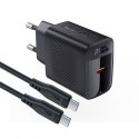 Ładowarka sieciowa A82 GaN USB-C PD 20W - czarna + kabel USB-C / USB-C