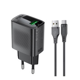 Ładowarka sieciowa A90 GaN USB-A QC 18W + kabel USB-C - czarna