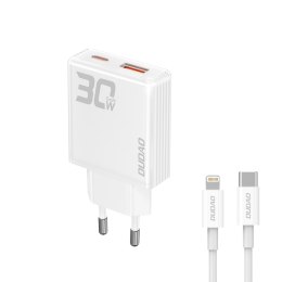 Ładowarka sieciowa GaN A30EUL 30W USB-A USB-C + kabel USB-C - Lightning - biała