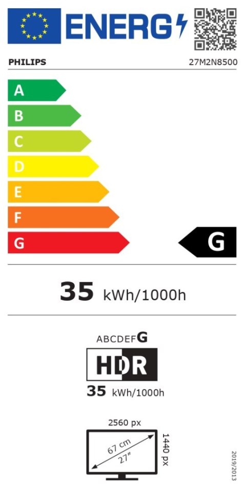 Philips Philips 27M2N8500/00 | 27 " | OLED | 16:9 | 360 Hz | 0.03 ms | 2560 x 1440 pixels | 250 cd/m² | HDMI ports quantity 2 | White