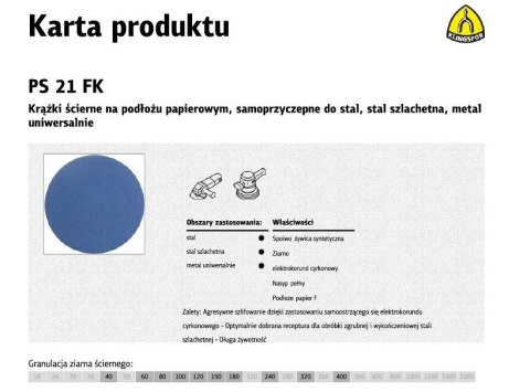 KLINGSPOR Krążek ścierny samoprzyczepny 125mm PS21FK gr.40