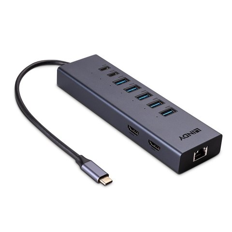 Lindy 43373 stacja dokująca Przewodowa USB 3.2 Gen 2 (3.1 Gen 2) Type-C Szary