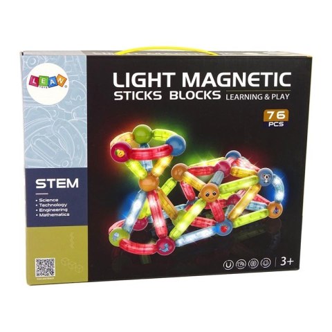 Klocki Magnetyczne Świecące Zestaw 76 elementów 14656 Lean Toys