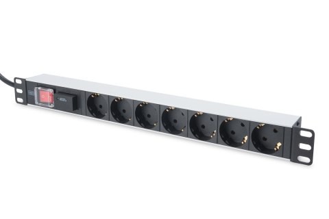 Digitus Listwa zasilająca PDU 19" Rack, 7x gniazdo schuko, 2.0m, 1x wtyk unischuko, 16A, wł./wył., zabezpieczenie przepięciowe, 